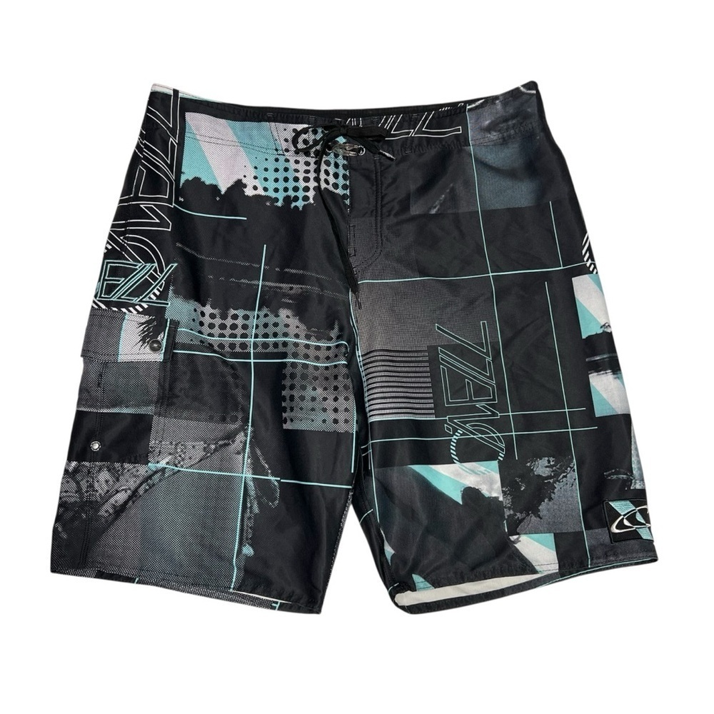 O'Neill Swim Shorts Mens 36 Black Blue Good Graphic Board Shorts